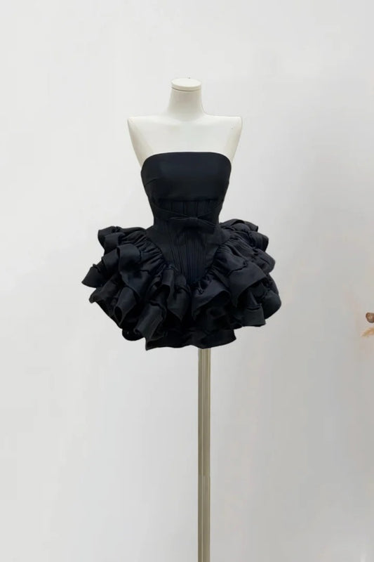 Black Fashion Short Satin Homecoming Dress Birthday Party Dress nv5267