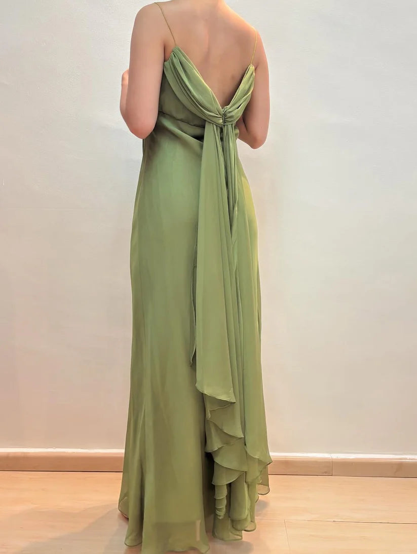 NiceVestidos -- Ärmelloses, bodenlanges Abendkleid aus lila/olivgrünem Chiffon im Feenstil NV5776