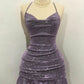 NiceVestidos--Purple Sparkling Short Satin Homecoming Dress NV5689