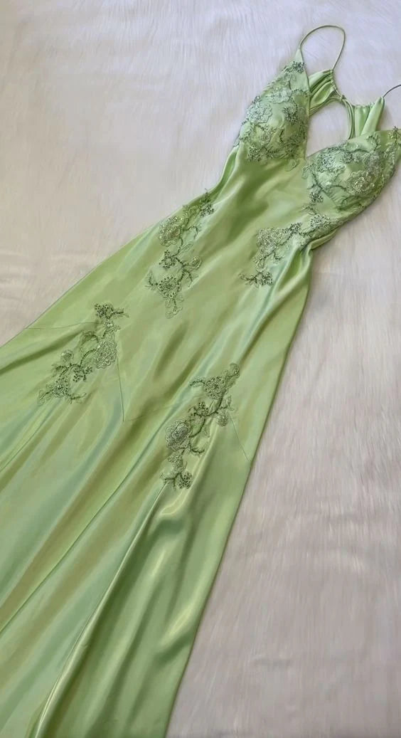 Sage Green/Pink Vintage V Neck Beaded Spaghetti Strap Backless Long Mermaid Ball Gown Evening Dress Formal Party Dress nv3599