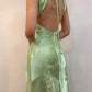 Sage Green/Pink Vintage V Neck Beaded Spaghetti Strap Backless Long Mermaid Ball Gown Evening Dress Formal Party Dress nv3599