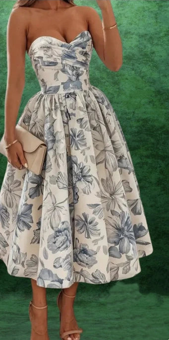 Blue floral off-the-shoulder fashion short satin homecoming dress birthday party dress nv5280