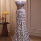 Robe de soirée longue sirène en tulle pailleté à épaules dénudées avec plumes perlées nv2048