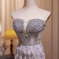 Robe de soirée longue sirène en tulle pailleté à épaules dénudées avec plumes perlées nv2048