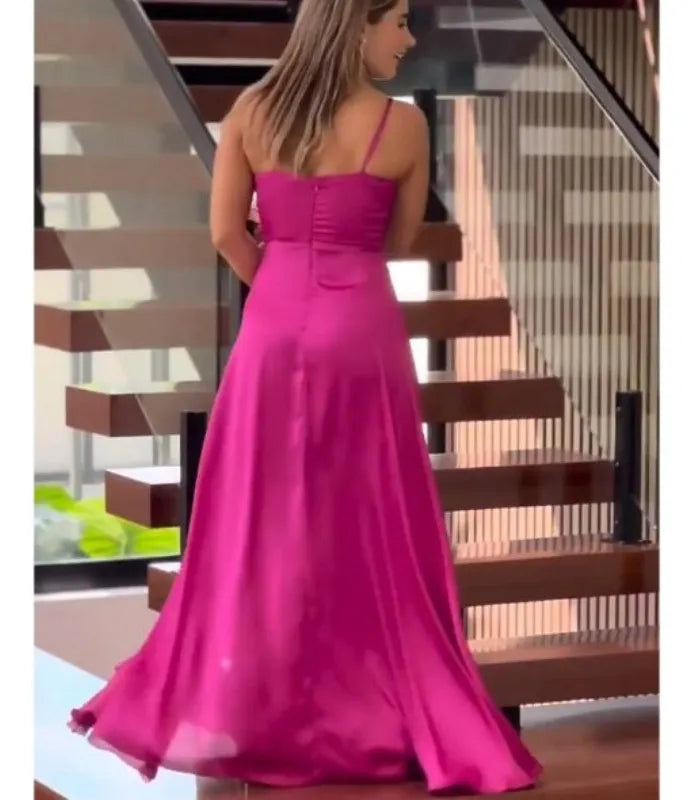 Irregular Ruffle Trim Split Cami Dress Rose red nv1339