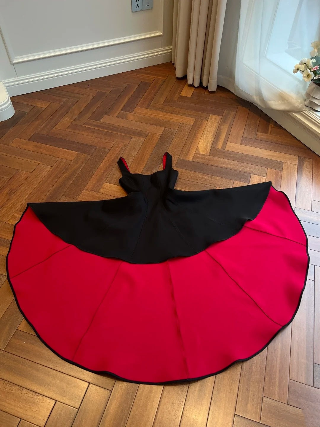 Red background dress, large skirt, short front and long back, birthday dress, party dress NV6594