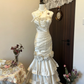 Ivory White Floral Beaded Long Satin Ball Gown Evening Gown Wedding Dress nv4216