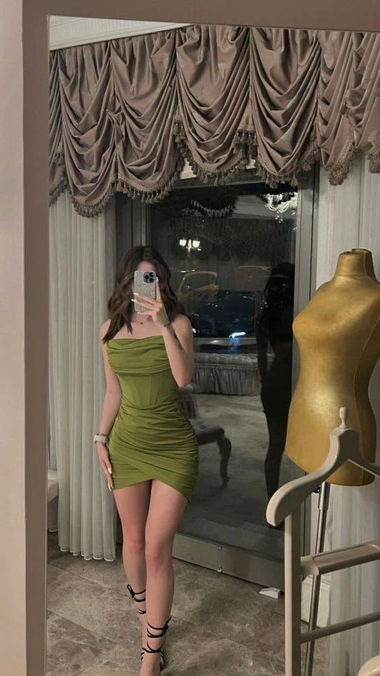 Simple tight olive green birthday dress birthday costume prom dress party dress homecoming dress nv1957
