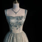 Robe de soirée longue en satin et tulle, élégante, style vintage, coupe trapèze, bretelles spaghetti, bleu, nv3758