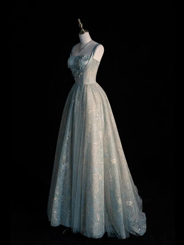 Blue Elegant Long Tulle Prom Dress Evening Dress Party Dress nv4697