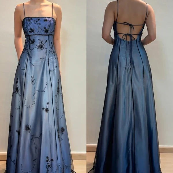 Blue Vintage Gorgeous Gradient Delicate Beaded Long Tulle Satin Imperial Dress Ball Gown Evening Gown Party Dress Prom Gown nv4032