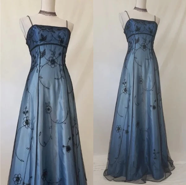 Blue Vintage Gorgeous Gradient Delicate Beaded Long Tulle Satin Imperial Dress Ball Gown Evening Gown Party Dress Prom Gown nv4032