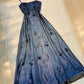 Blue Fashion Gradient Exquisite Beading Spaghetti Strap Long tulle Ball Gown Evening Gown Party Dress nv3723