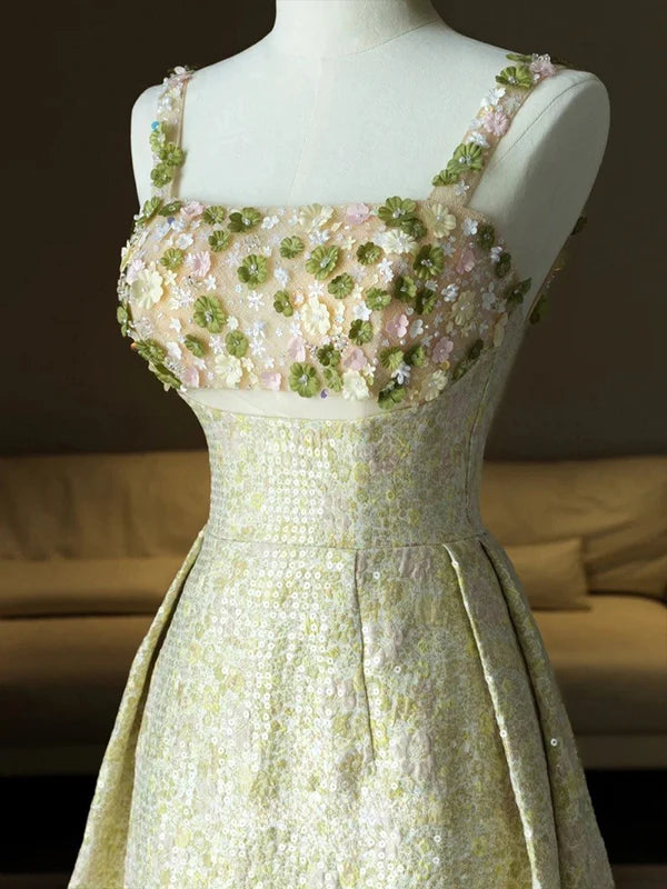 Colorful Gorgeous Elegant Sweet Delicate Beaded Spaghetti Strap A-Line Satin Sequin Long prom dress Evening Dress nv3753