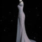 Silver Gorgeous Exquisite Shiny Mermaid Off-the-shoulder Tulle Rhinestone Long Sequined Prom Dress Formal Graduation Dress Evening Gown nv3794