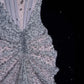 Silver Gorgeous Exquisite Shiny Mermaid Off-the-shoulder Tulle Rhinestone Long Sequined Prom Dress Formal Graduation Dress Evening Gown nv3794