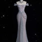 Silver Gorgeous Exquisite Shiny Mermaid Off-the-shoulder Tulle Rhinestone Long Sequined Prom Dress Formal Graduation Dress Evening Gown nv3794