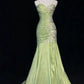 Grünes Vintage Sweetheart Neck Mermaid Spaghettiträger Satin Perlen Pailletten Langes Ballkleid Abendkleid nv4167