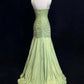 Grünes Vintage Sweetheart Neck Mermaid Spaghettiträger Satin Perlen Pailletten Langes Ballkleid Abendkleid nv4167
