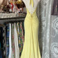 Yellow Elegant Fashion Halter Neck Exquisite Beaded Sequins Rhinestone Long chiffon Mermaid Slim Prom Dress Birthday Dress Party Dress Evening Dress nv3880