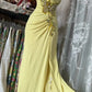 Yellow Elegant Fashion Halter Neck Exquisite Beaded Sequins Rhinestone Long chiffon Mermaid Slim Prom Dress Birthday Dress Party Dress Evening Dress nv3880