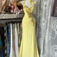 Yellow Elegant Fashion Halter Neck Exquisite Beaded Sequins Rhinestone Long chiffon Mermaid Slim Prom Dress Birthday Dress Party Dress Evening Dress nv3880