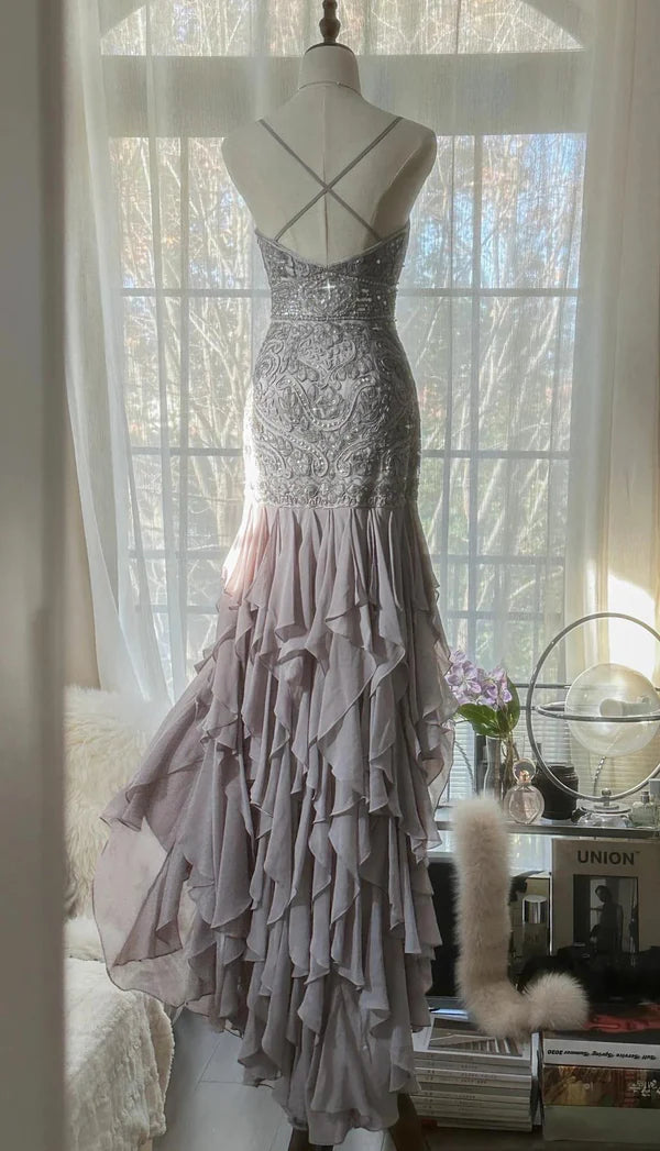 Robe de soirée élégante violette à bretelles spaghetti et dos nu, moulante, en mousseline de soie, à paillettes, longue, robe de bal, nv4111