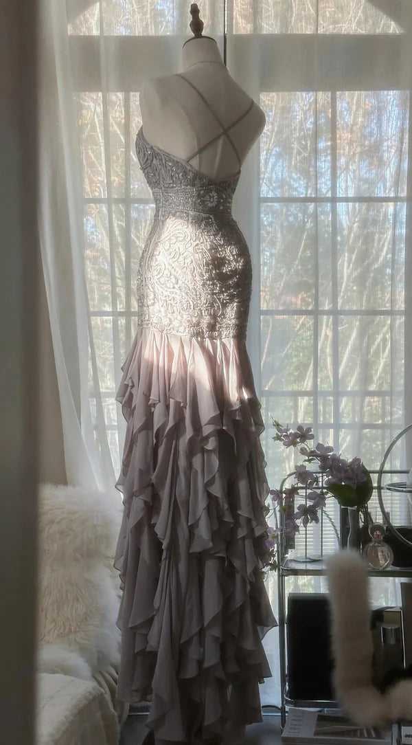 Robe de soirée élégante violette à bretelles spaghetti et dos nu, moulante, en mousseline de soie, à paillettes, longue, robe de bal, nv4111