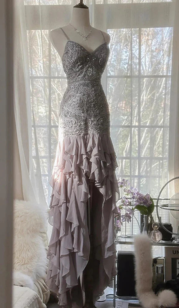 Robe de soirée élégante violette à bretelles spaghetti et dos nu, moulante, en mousseline de soie, à paillettes, longue, robe de bal, nv4111