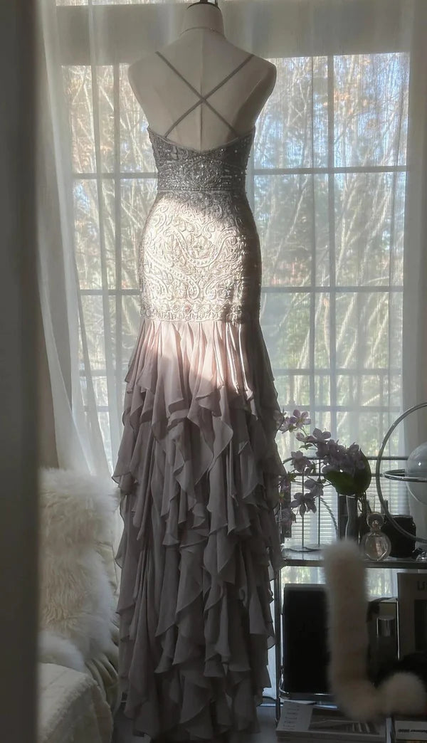Robe de soirée élégante violette à bretelles spaghetti et dos nu, moulante, en mousseline de soie, à paillettes, longue, robe de bal, nv4111
