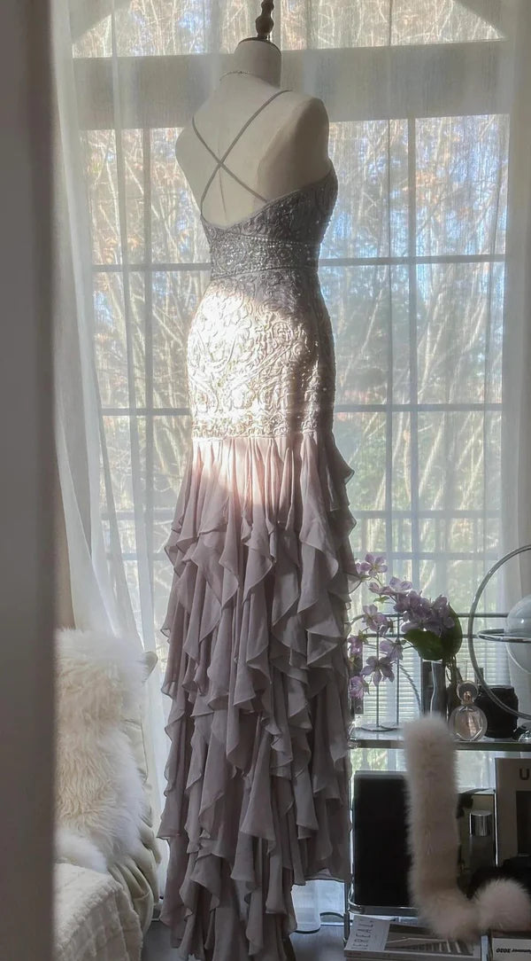 Robe de soirée élégante violette à bretelles spaghetti et dos nu, moulante, en mousseline de soie, à paillettes, longue, robe de bal, nv4111