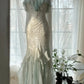 Robe de soirée sirène en mousseline de soie, élégante et tendance, vert menthe, bretelles spaghetti, notes délicates, longue, à volants, robe de bal, robe de soirée, robe de bal, robe de remise de diplôme, nv4034