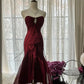 Vintage Red Mermaid Off-the-shoulder Long Chiffon Ball Gown Graduation Prom Dress Party Dress nv3761