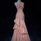 Pink Beautiful Mermaid Long Evening Dress Spaghetti Straps Satin Ruffled Ball Gown Beaded nv4290
