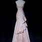 Pink Beautiful Mermaid Long Evening Dress Spaghetti Straps Satin Ruffled Ball Gown Beaded nv4290