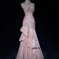 Pink Beautiful Mermaid Long Evening Dress Spaghetti Straps Satin Ruffled Ball Gown Beaded nv4290