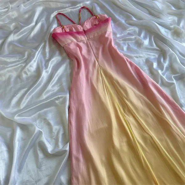 Colorful Spaghetti Strap Long Chiffon Party Dress Ball Gown nv4342