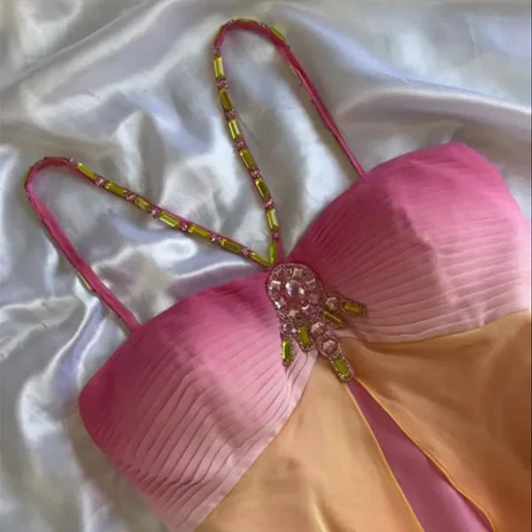 Colorful Spaghetti Strap Long Chiffon Party Dress Ball Gown nv4342