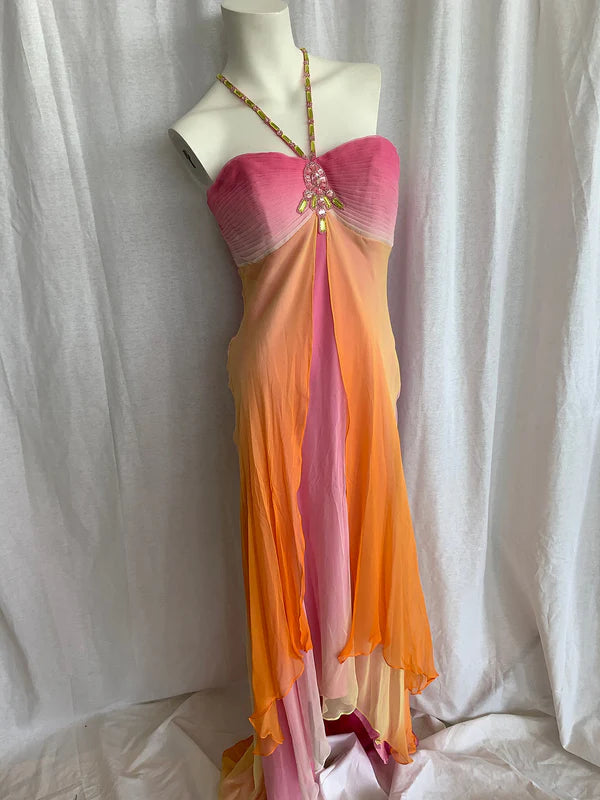 Colorful Spaghetti Strap Long Chiffon Party Dress Ball Gown nv4342