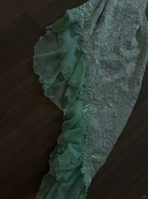 Mint Green Sweet Spaghetti Strap Short Chiffon Homecoming Dress Lace Party Dress nv4270