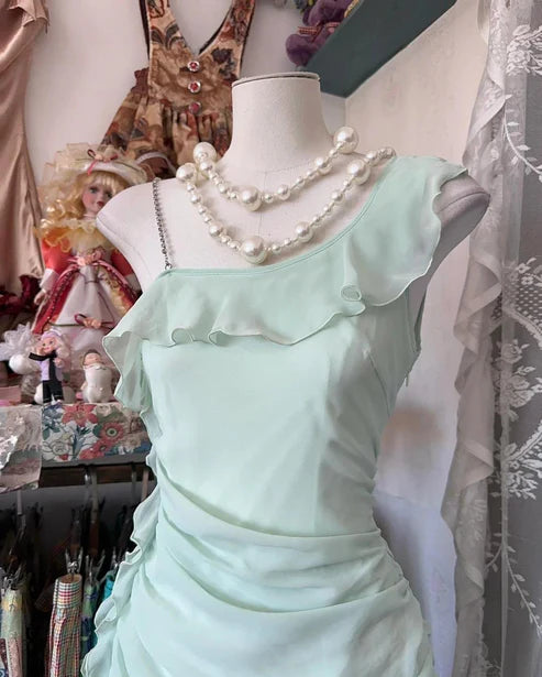 Mint Green Homecoming Dress Sweet Chiffon Ruffle Short Party Dress nv4302