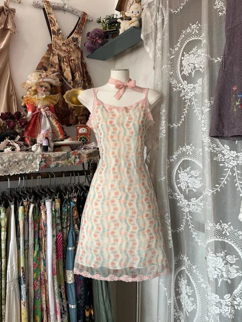 Pink Floral Homecoming Dress Cute Spaghetti Strap Chiffon Short Party Dress nv4298