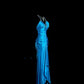 Blue Beaded Backless Long Satin Ball Gown Evening Gown Graduation Gown nv4402