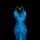 Blue Beaded Backless Long Satin Ball Gown Evening Gown Graduation Gown nv4402