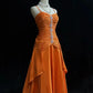 Orange Perlenbesetztes langes Vintage-Satin-Ballkleid, Abendkleid, Abschlusskleid, nv4398