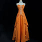 Orange Perlenbesetztes langes Vintage-Satin-Ballkleid, Abendkleid, Abschlusskleid, nv4398
