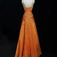 Orange Perlenbesetztes langes Vintage-Satin-Ballkleid, Abendkleid, Abschlusskleid, nv4398