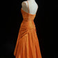Orange Perlenbesetztes langes Vintage-Satin-Ballkleid, Abendkleid, Abschlusskleid, nv4398