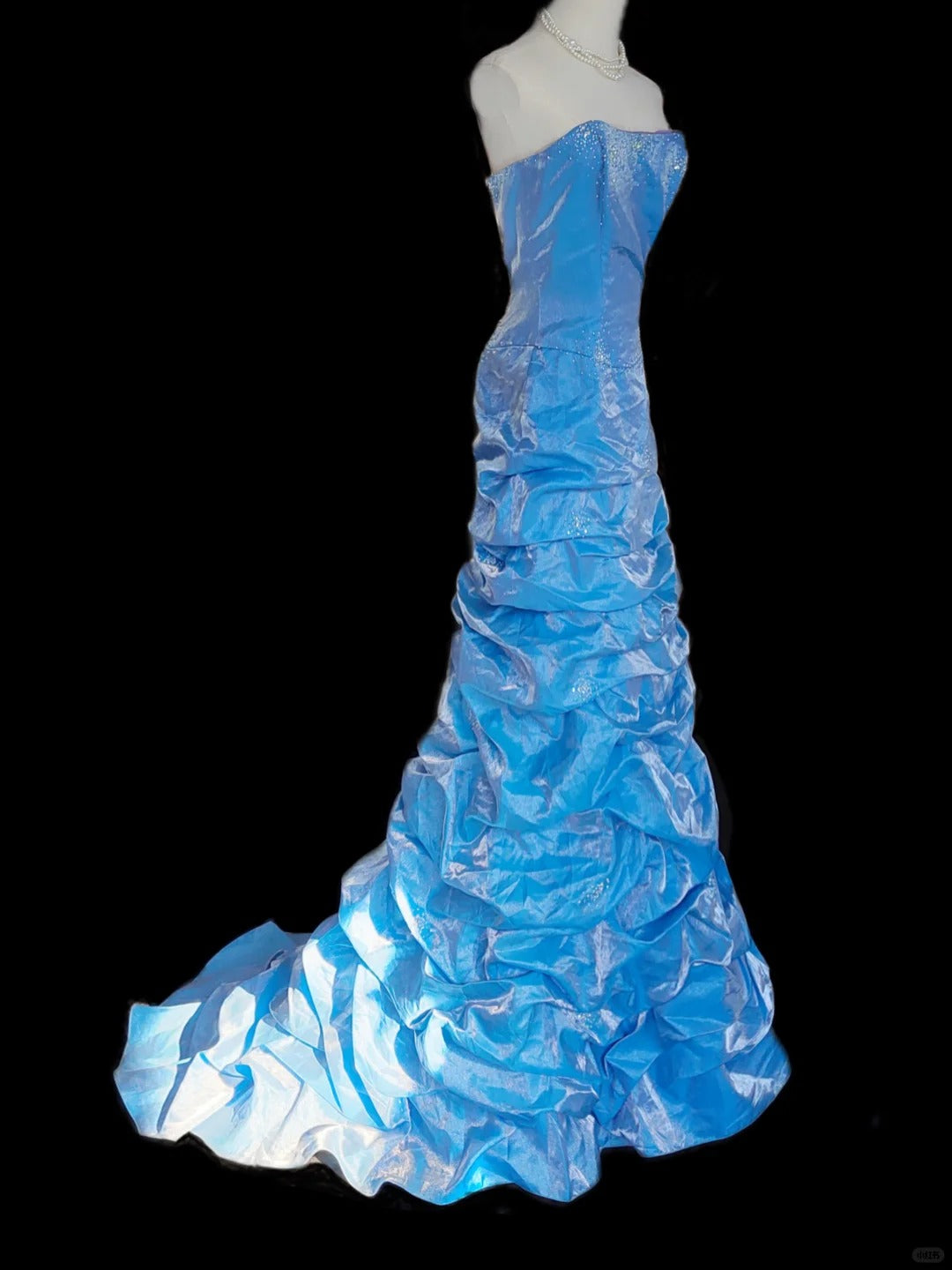 Blue Gorgeous Elegant Beautiful Exquisite Beaded Long Floor Length Satin Ball Gown Evening Dress Party Dress Prom Dress nv3983