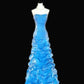 Blue Gorgeous Elegant Beautiful Exquisite Beaded Long Floor Length Satin Ball Gown Evening Dress Party Dress Prom Dress nv3983